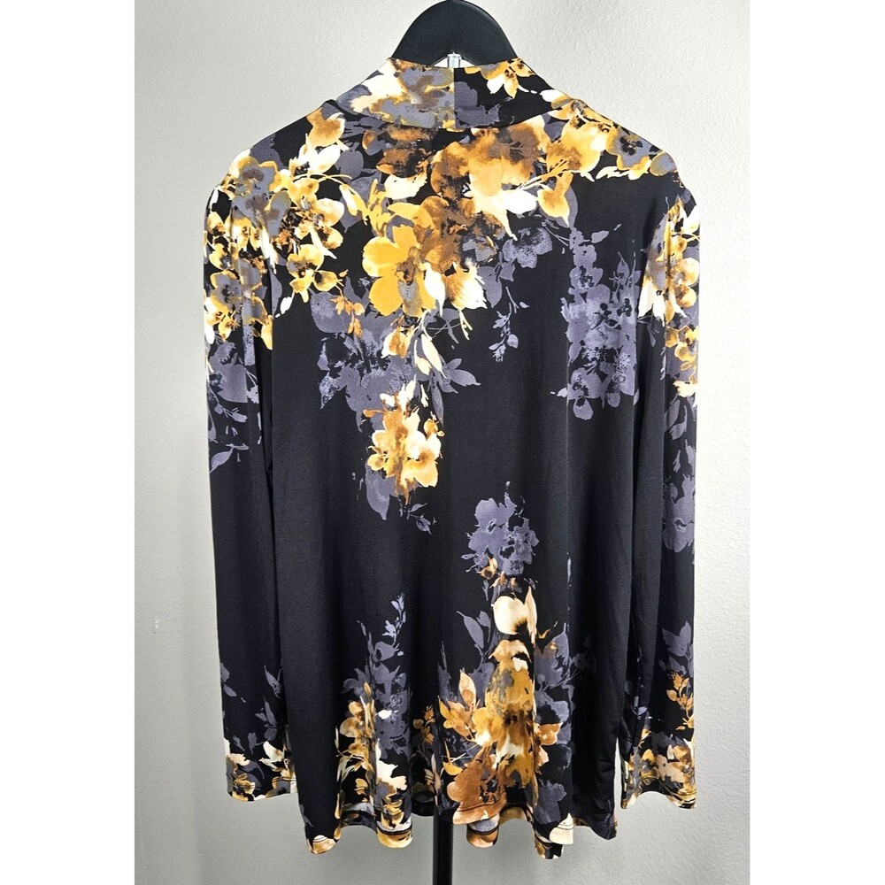 Susan Graver 2XL Floral Top Black Gold Mock Neck Long Sleeve Stretch Knit - Picture 4 of 7